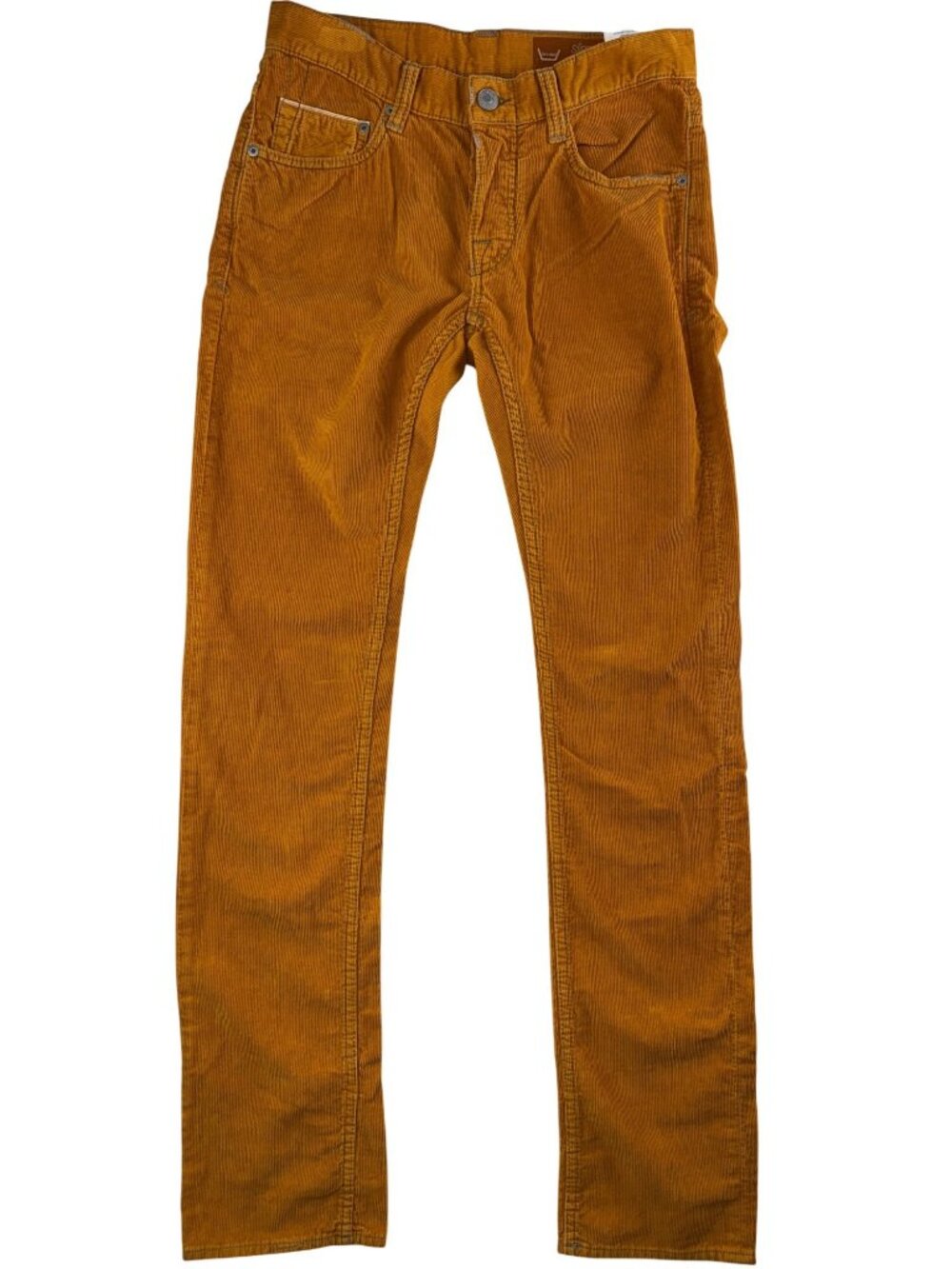 Care Label 402 Slim Men's Corduroy 29 Mustard Brown Cotton Italian Denim NWT